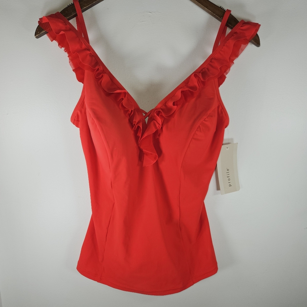 Profile By Gottex Red Ruffle Tankini Top